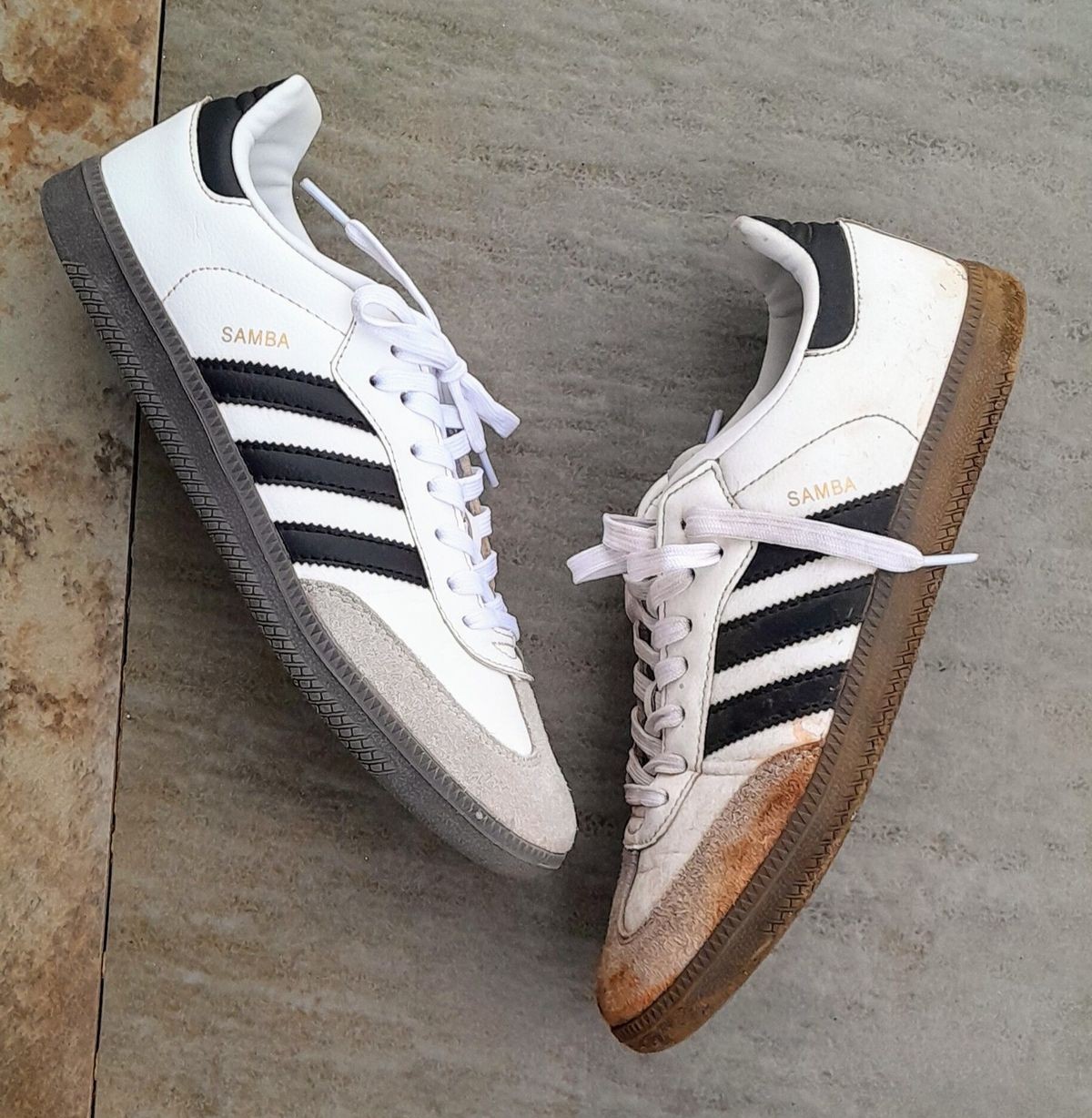 Before and after gum sole cleaning