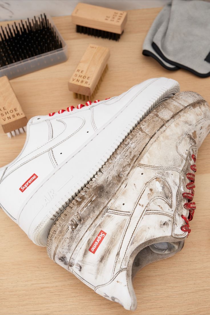 Before and after white sneaker cleaning